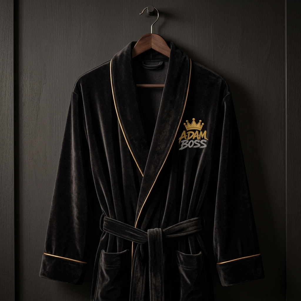 Boss Robe mockup, black velvet with a gold crest